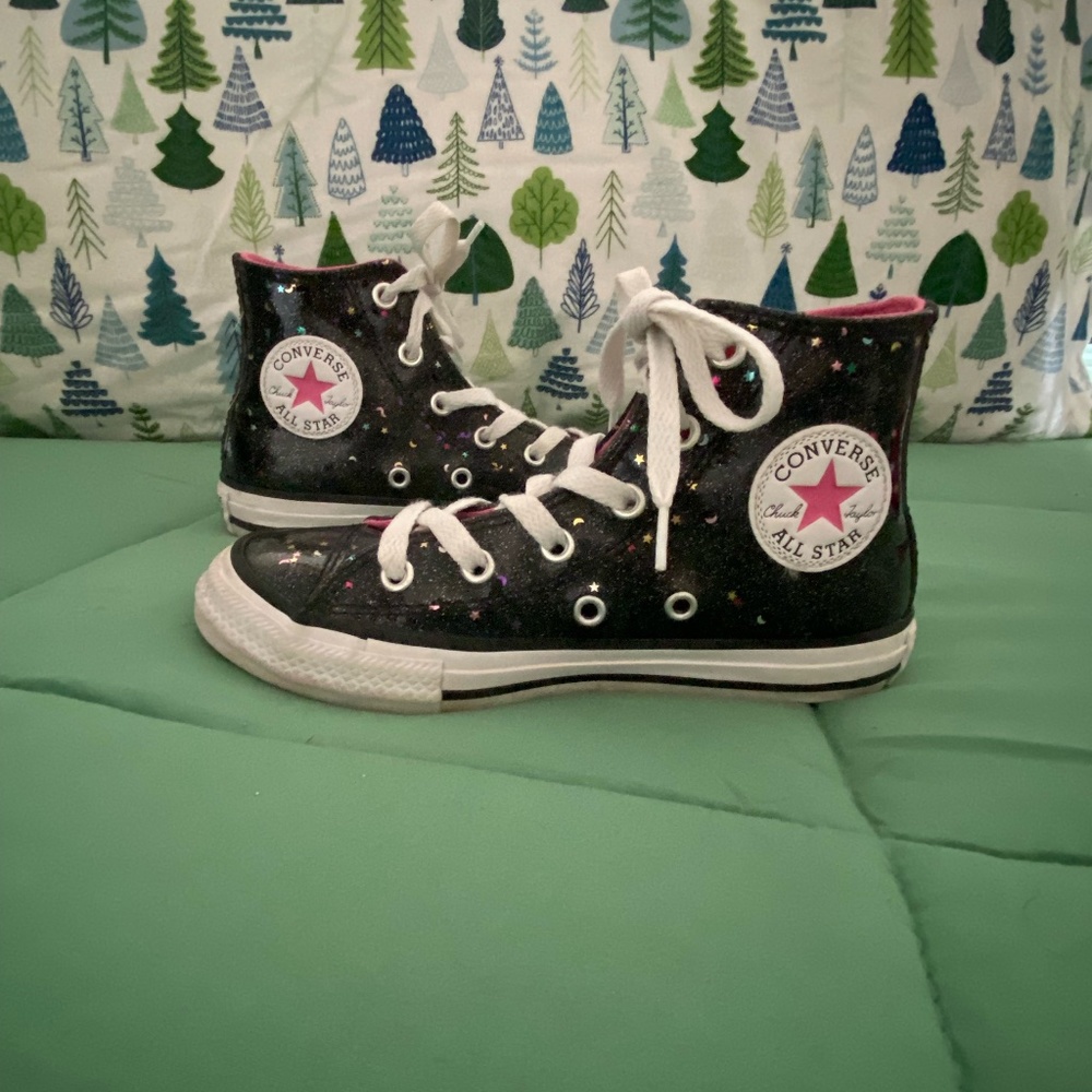 Little Girls Converse Star and Moon Glitter Sz 13